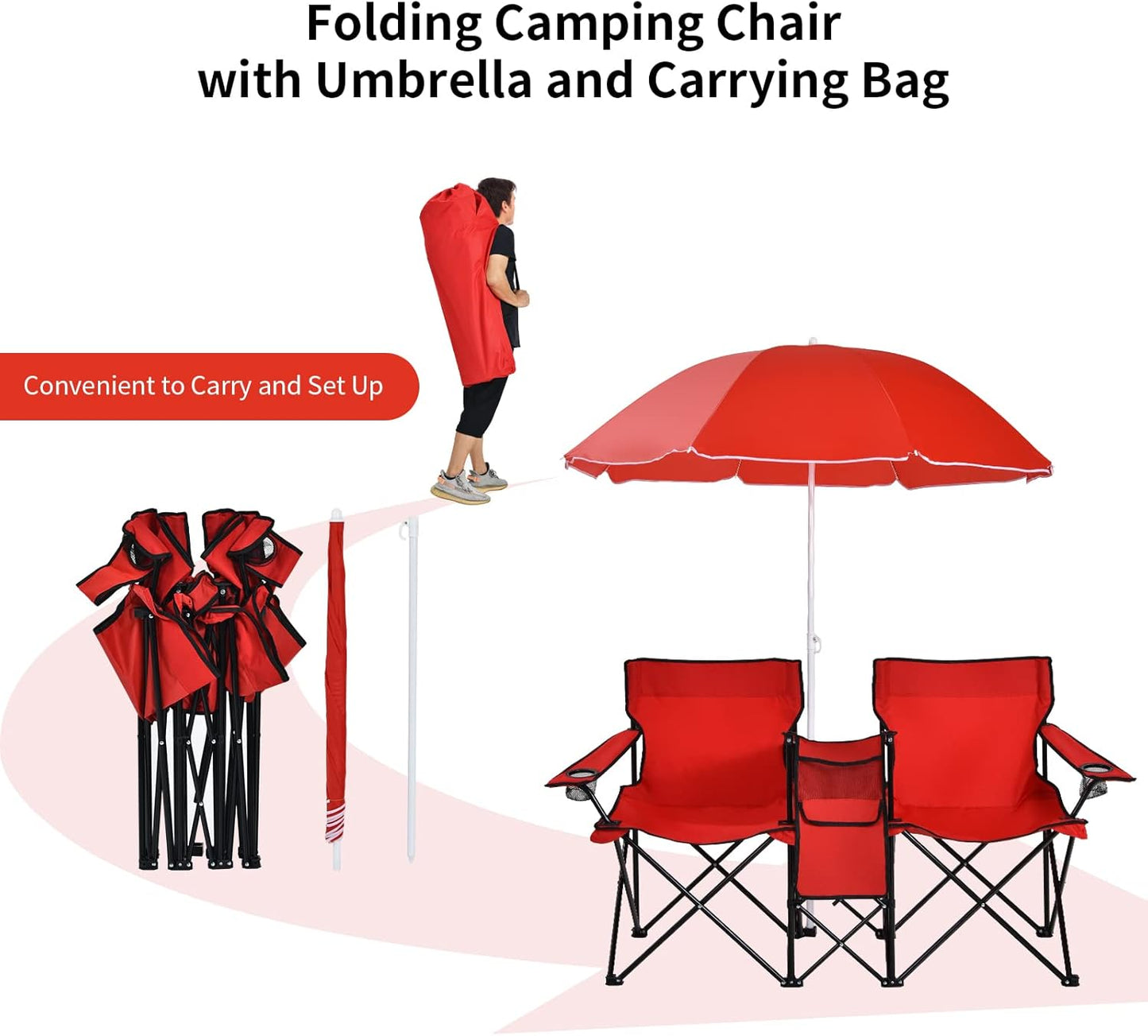 Goplus Silla de campamento doble con paraguas