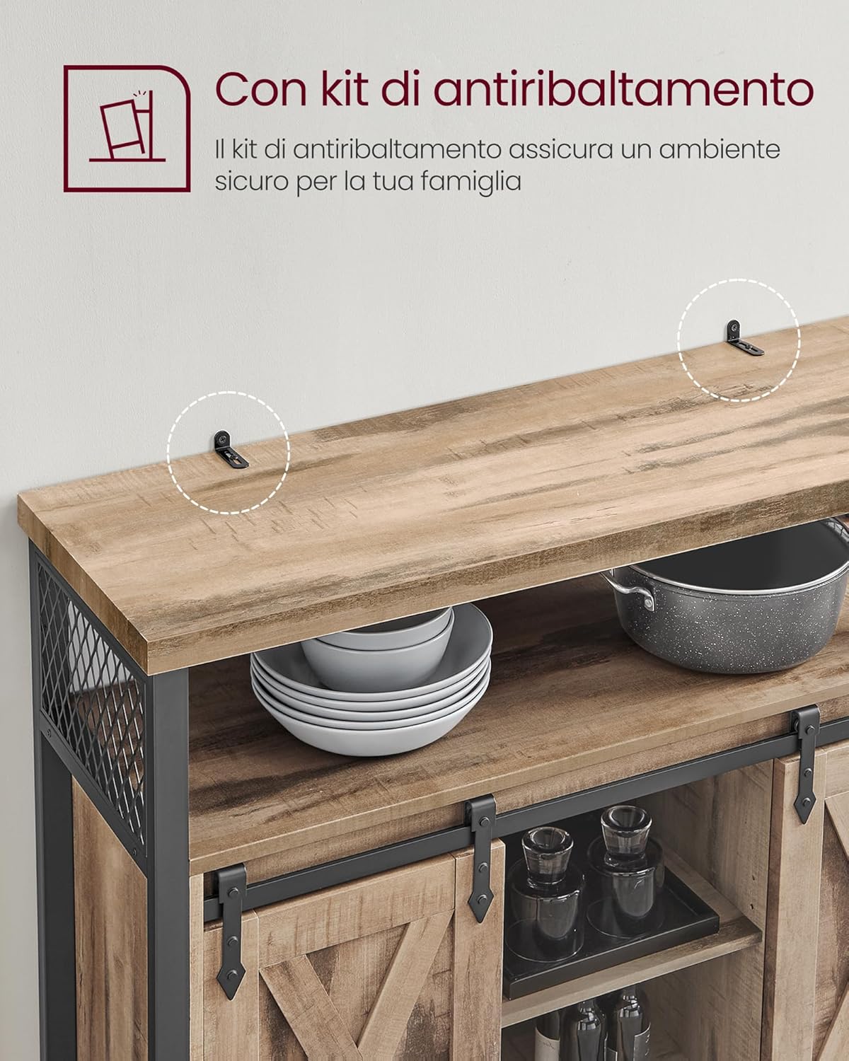 A VASAGLE Aparador, mueble de cocina, armario organizador