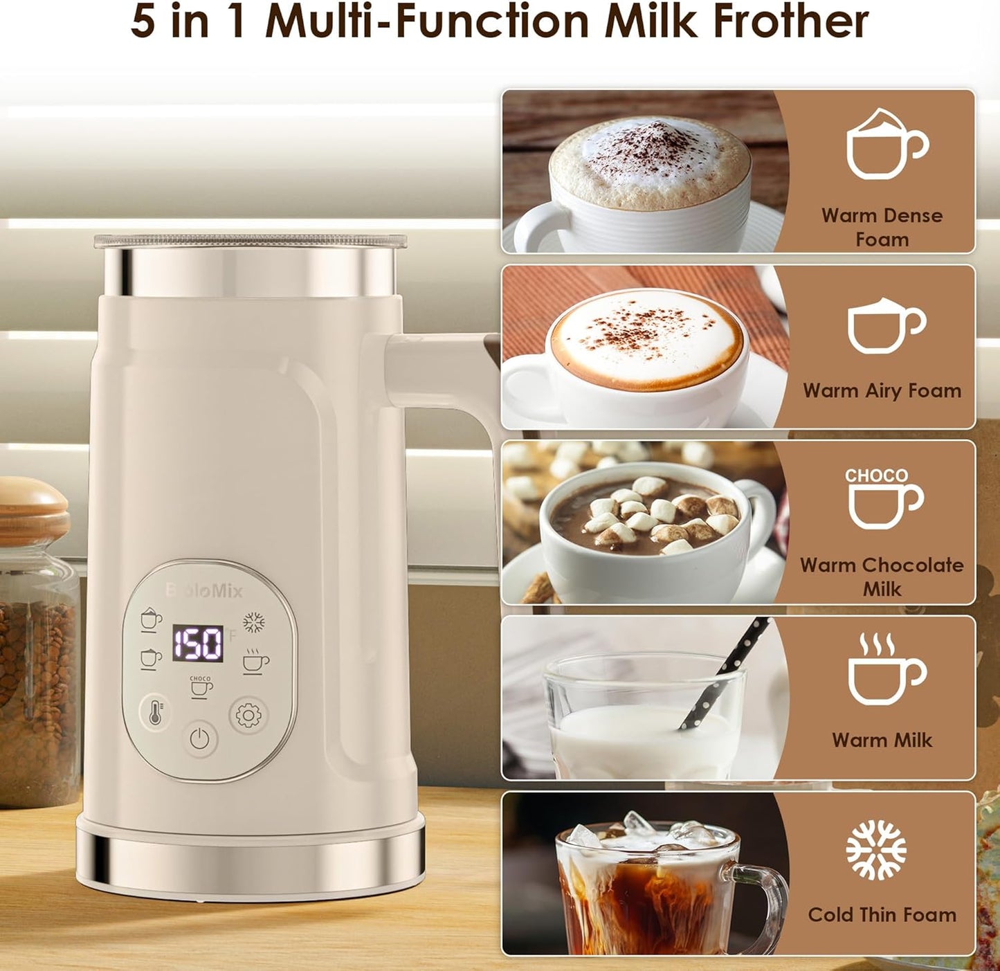 BioloMix Espumador eléctrico de leche 4 en 1