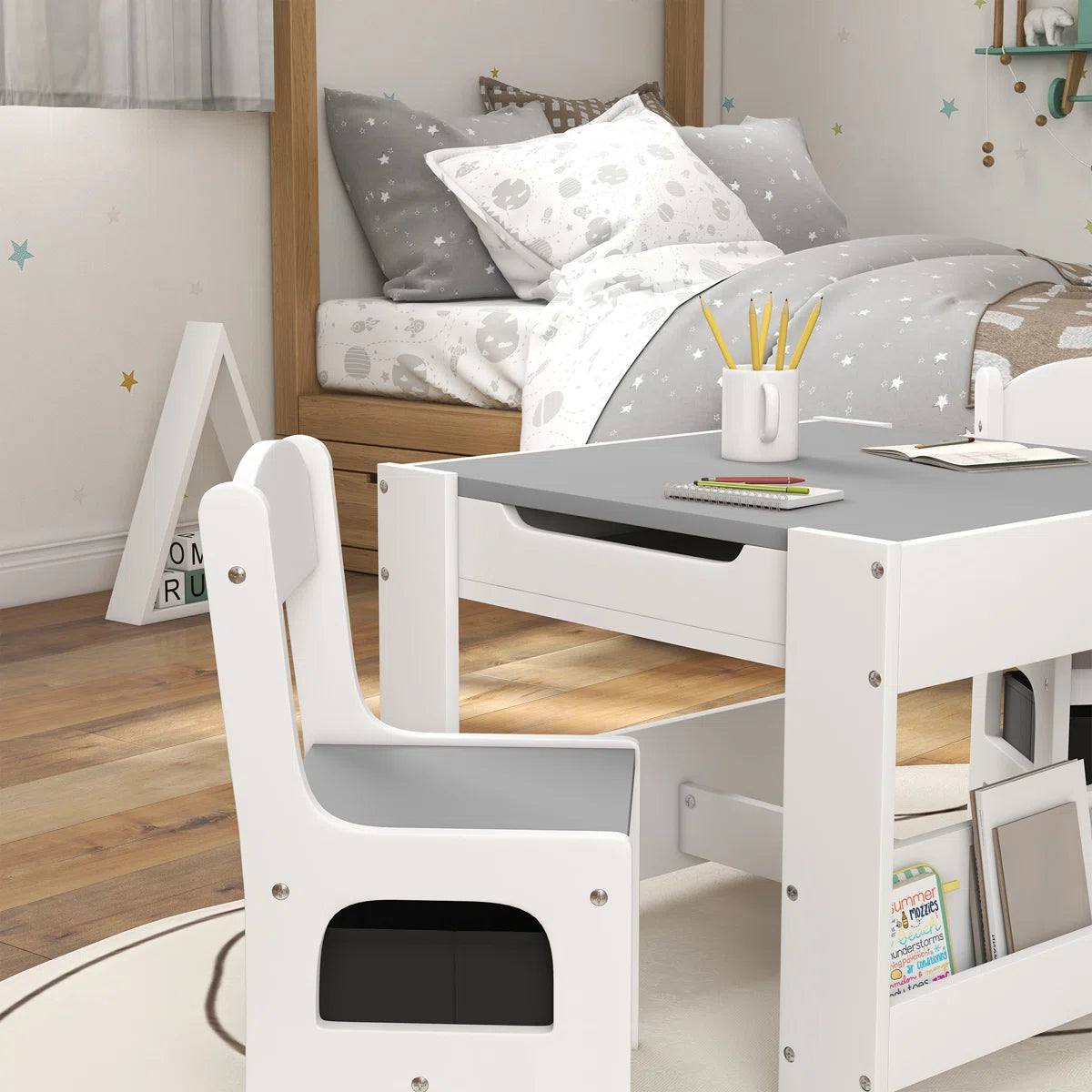 Juego de Mesa y 2 Sillas Infantiles Mesa con Sillas para Niños 2 en 1