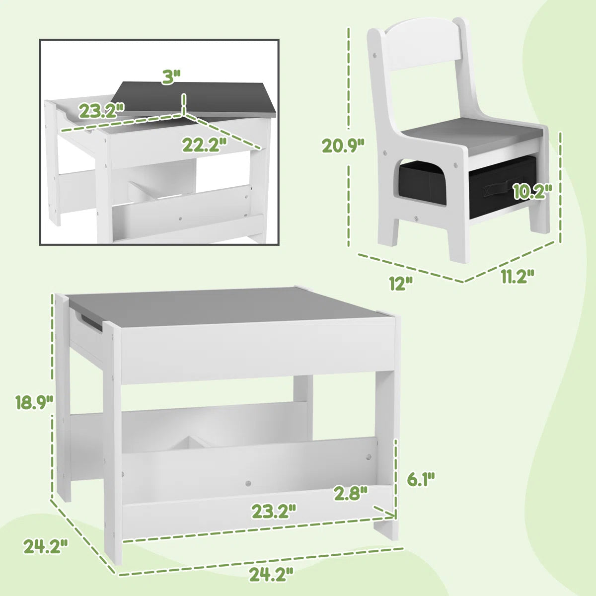Juego de Mesa y 2 Sillas Infantiles Mesa con Sillas para Niños 2 en 1