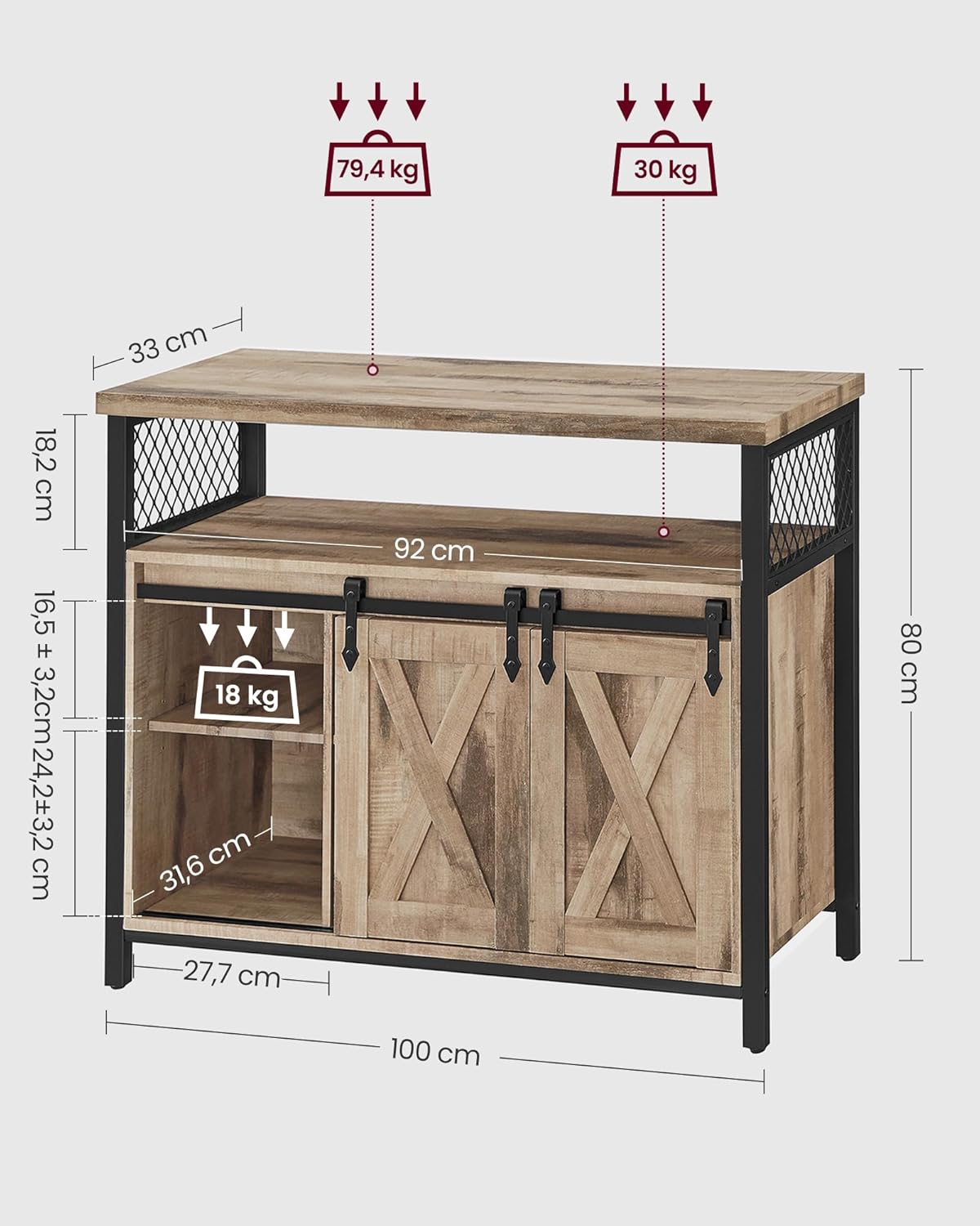 A VASAGLE Aparador, mueble de cocina, armario organizador