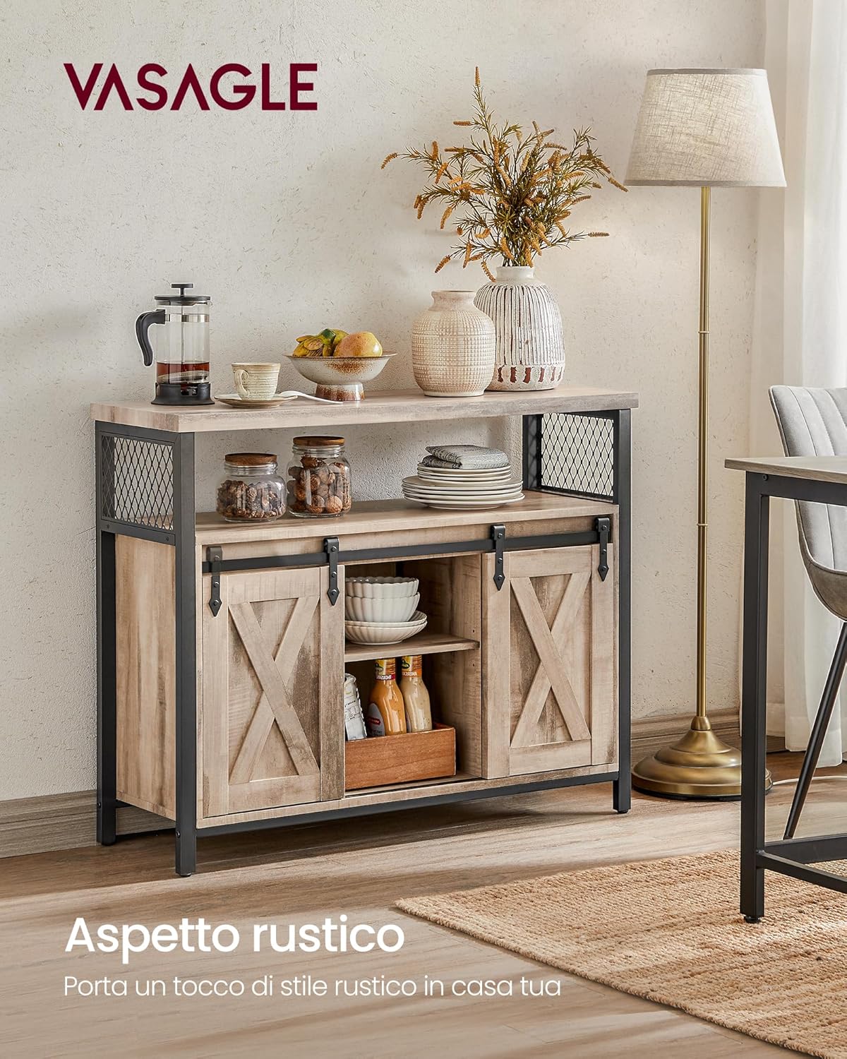 A VASAGLE Aparador, mueble de cocina, armario organizador