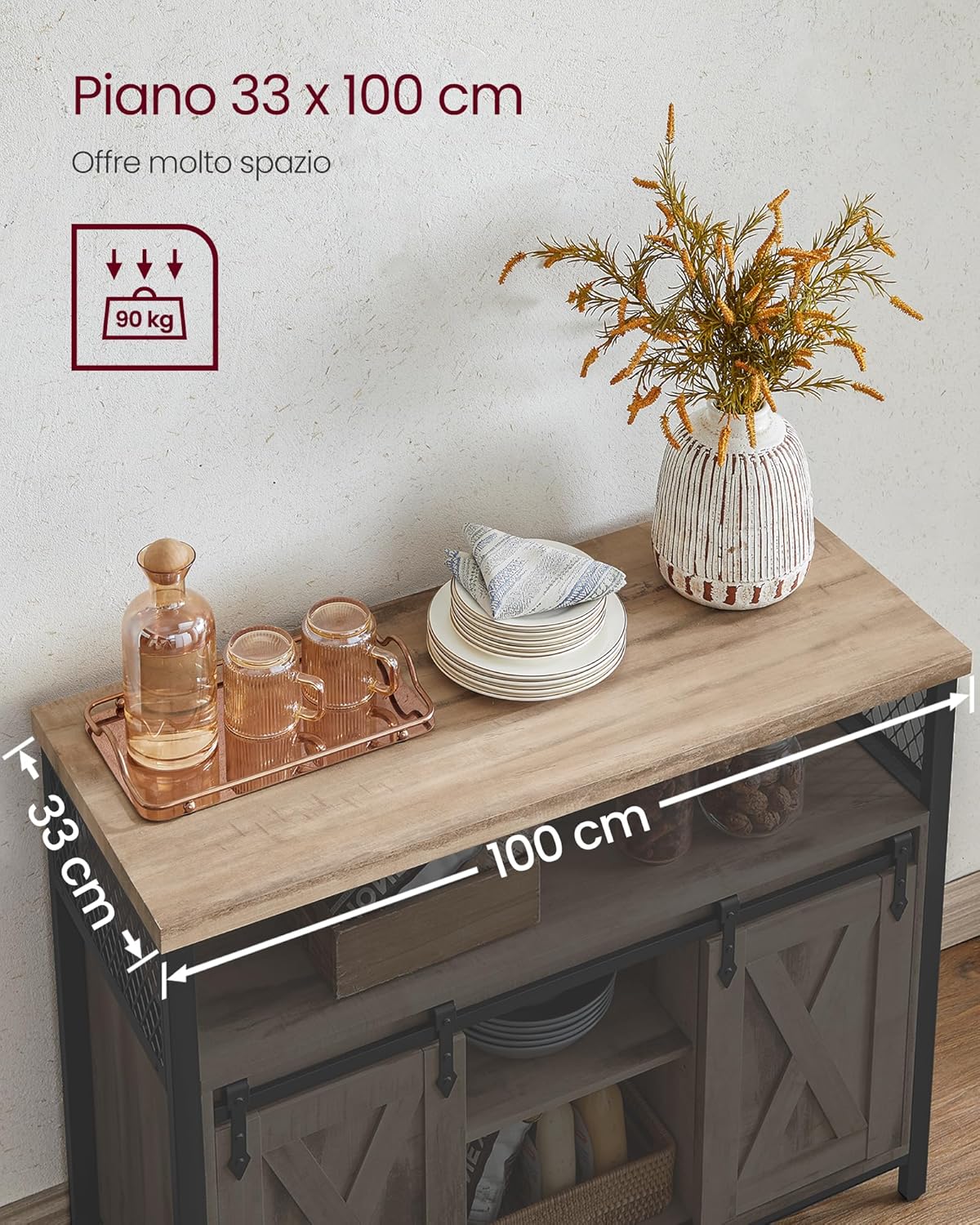 A VASAGLE Aparador, mueble de cocina, armario organizador